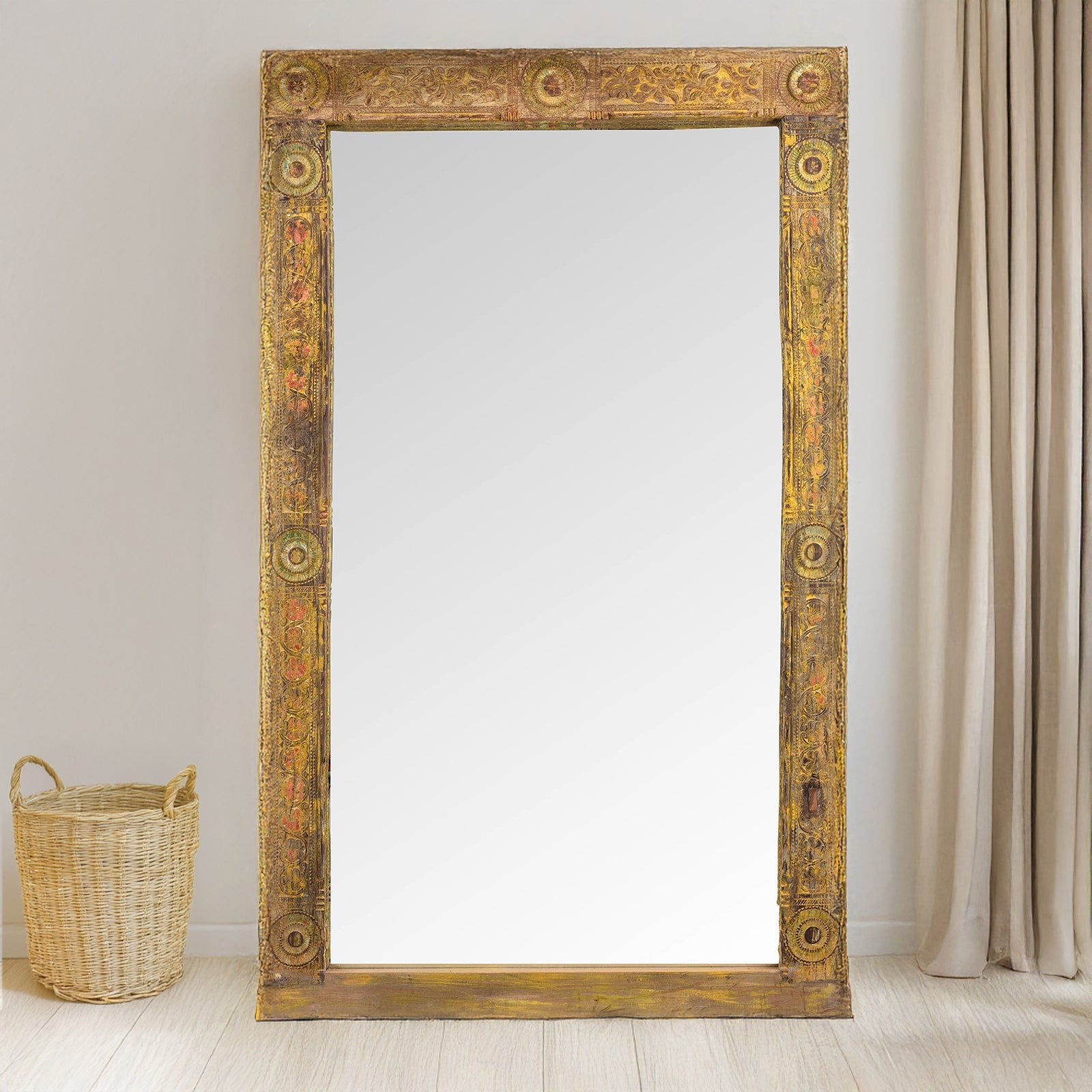 Painted Door Mirror From Andhra Pradesh - Late 19th Century