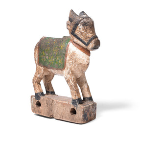 Painted Teak Nandi Bull Toy From Rajasthan - 19th Century
