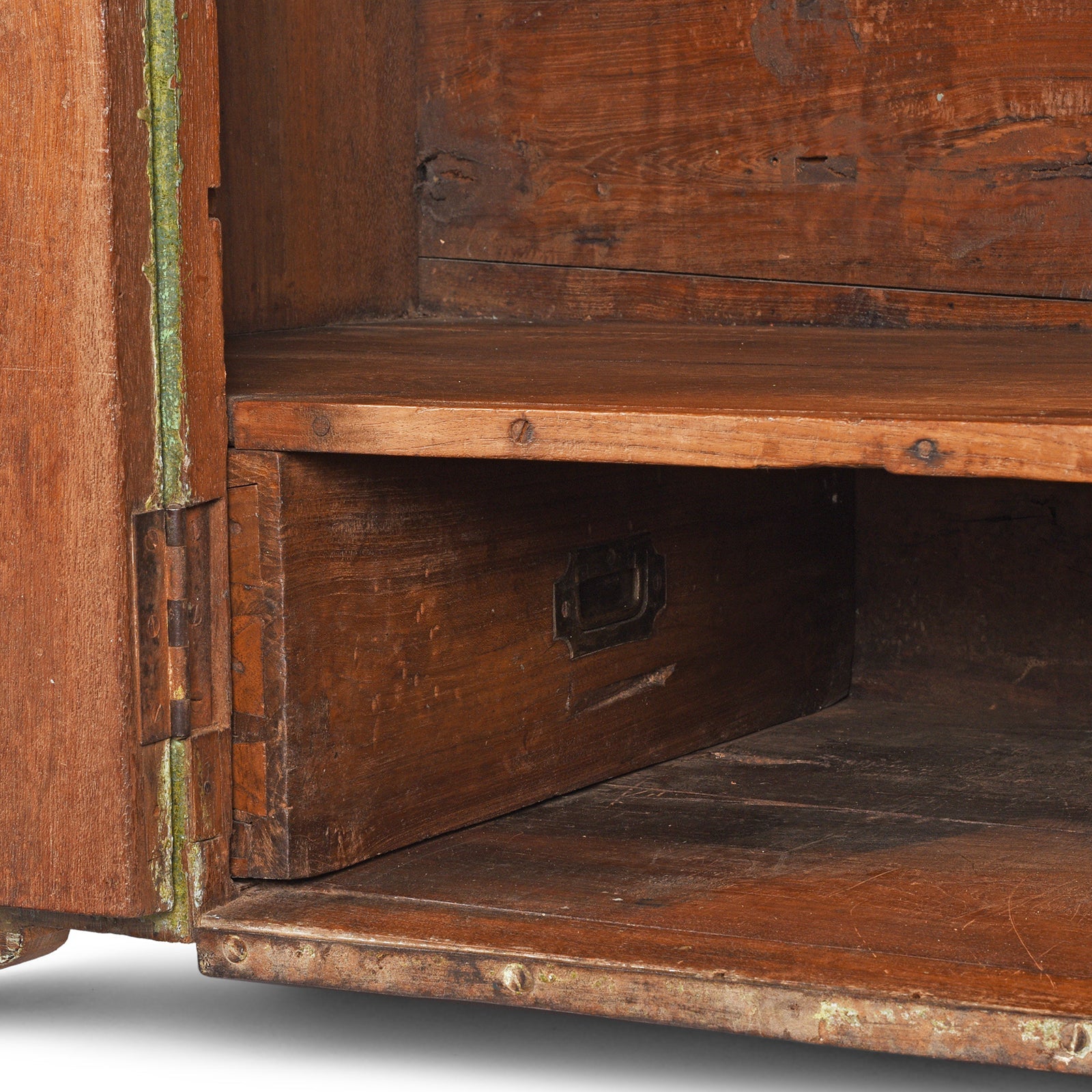 Green Indian Teak Campaign Chest - 19th Century