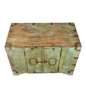 Green Indian Teak Campaign Chest - 19th Century