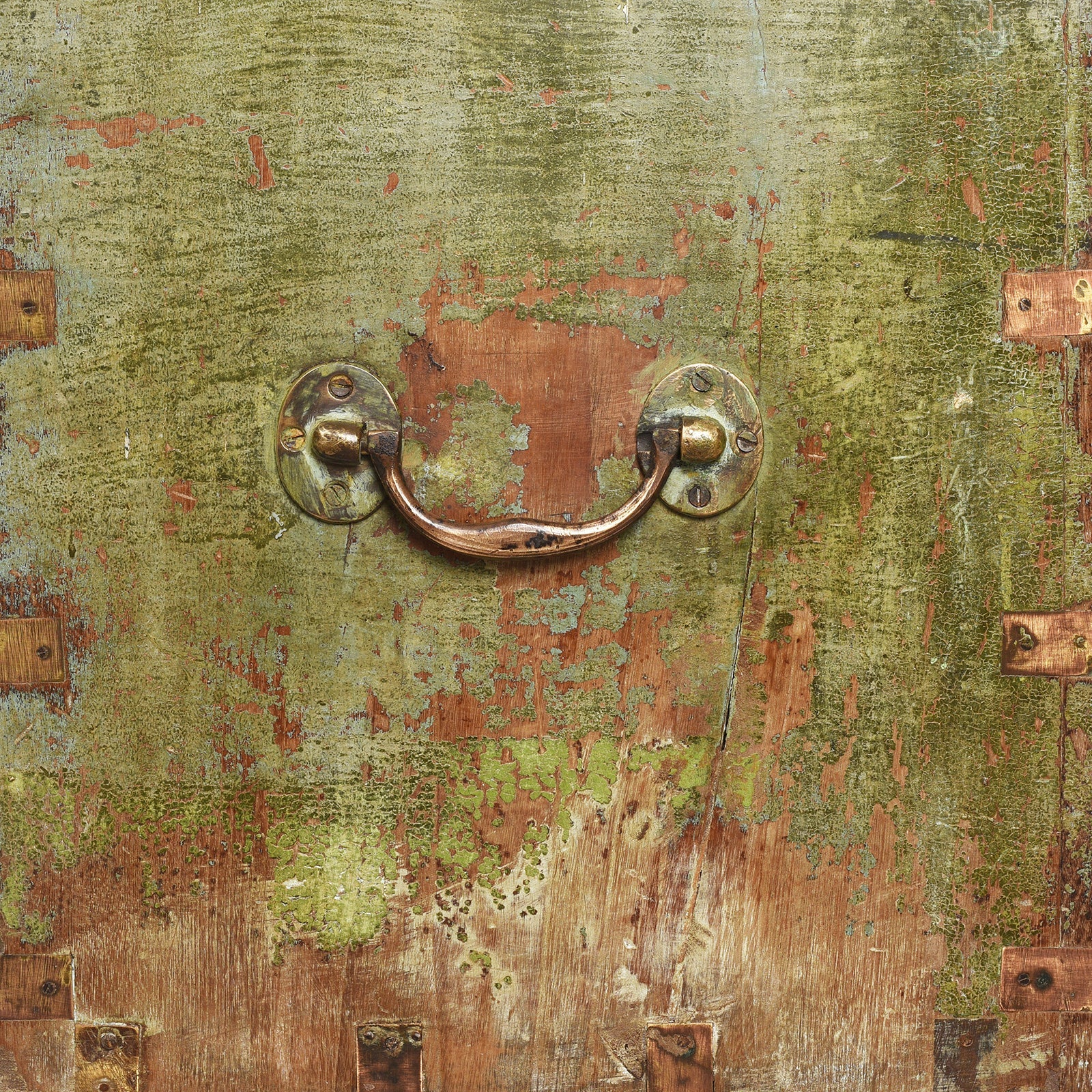 Green Indian Teak Campaign Chest - 19th Century