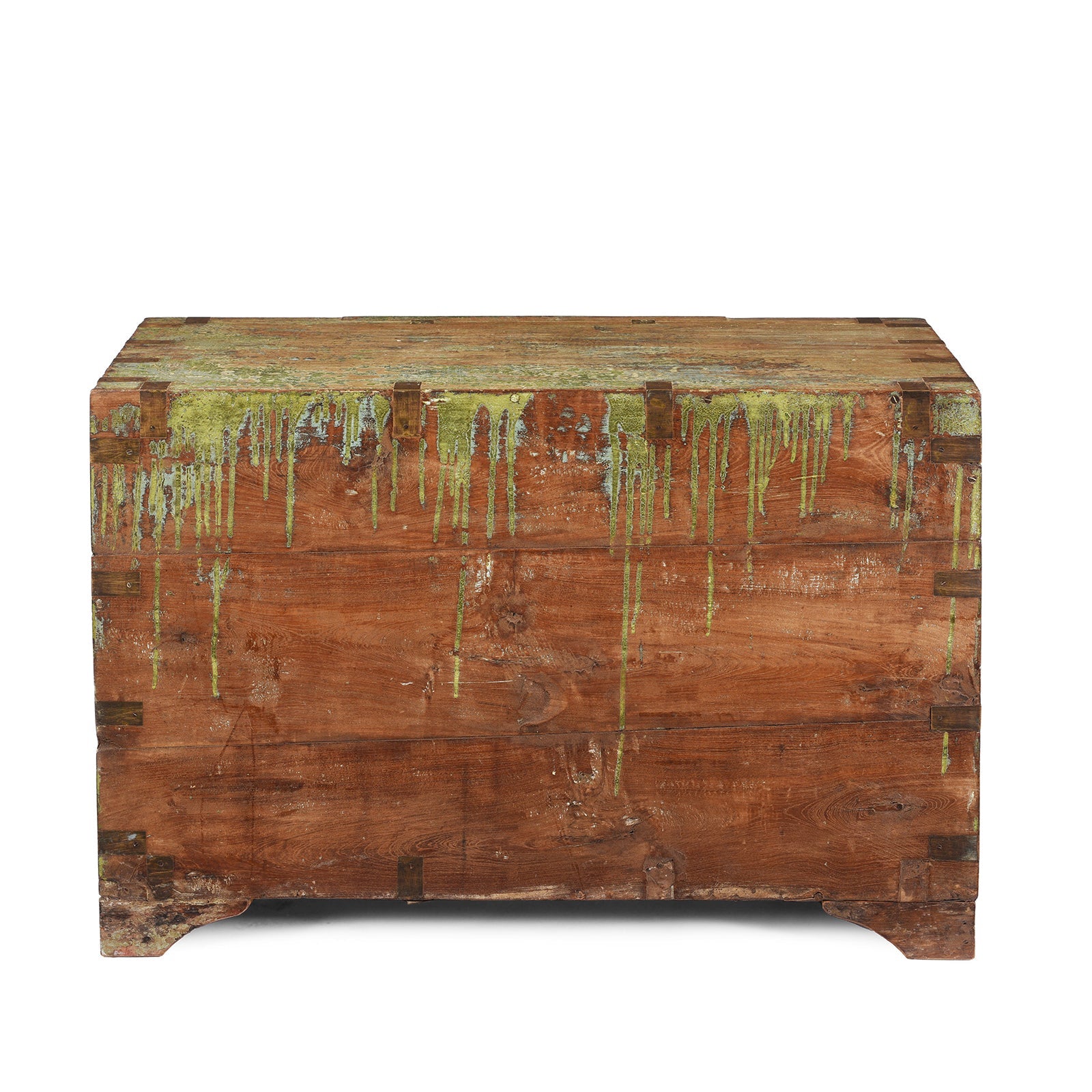 Green Indian Teak Campaign Chest - 19th Century