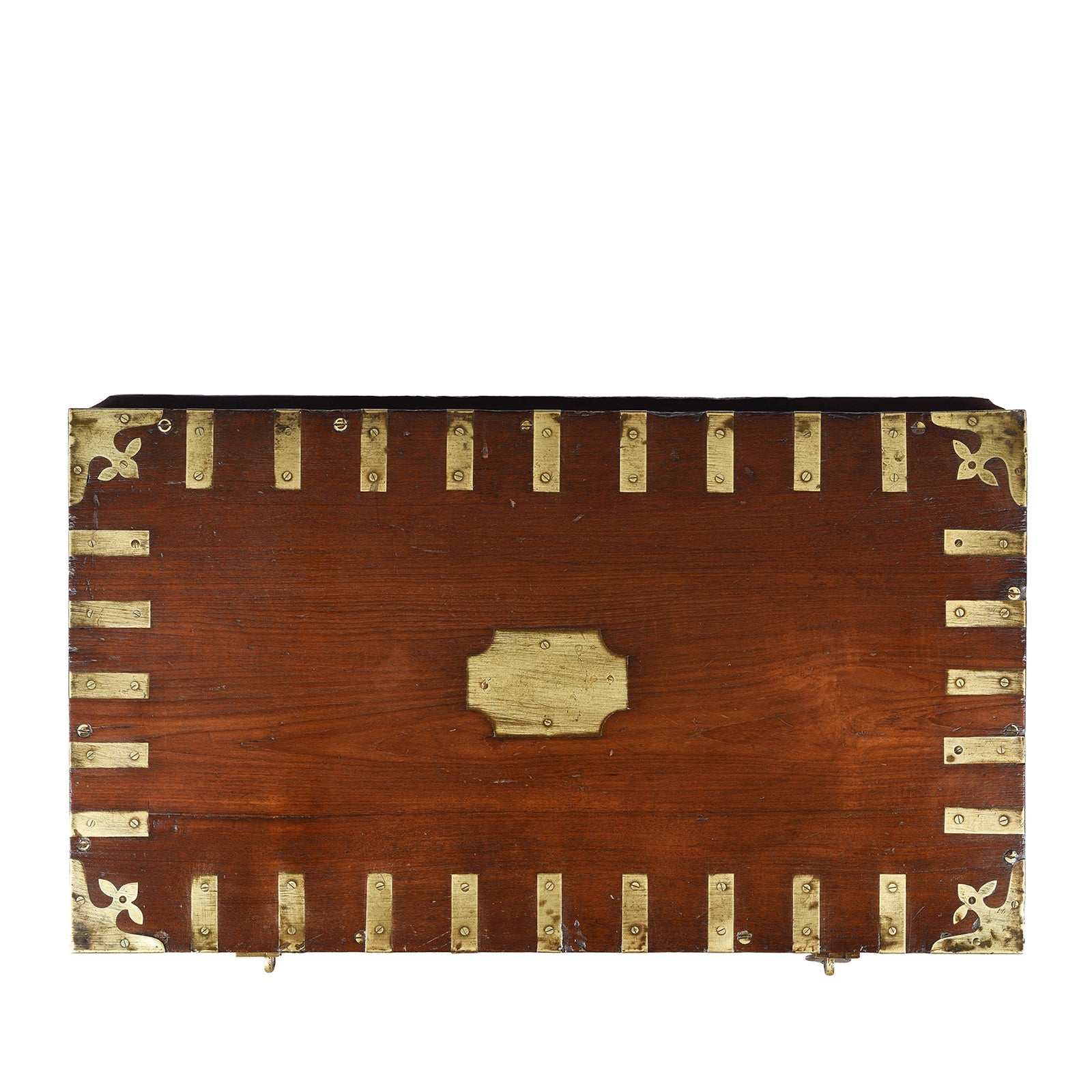 Brass Bound Teak Military Chest From Rajasthan - 19th Century