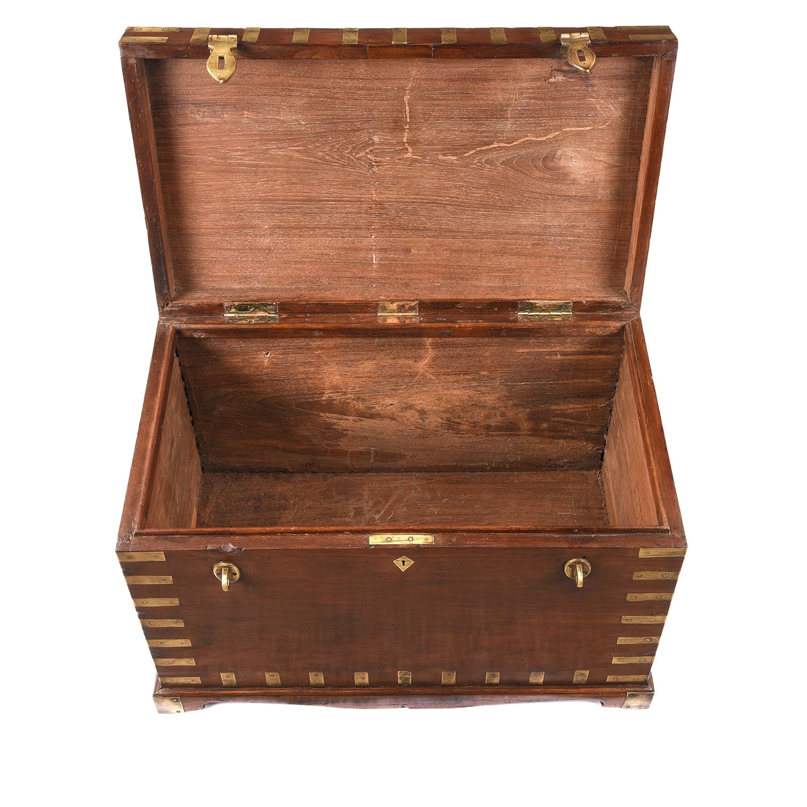 Brass Bound Teak Military Chest From Rajasthan - 19th Century