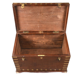 Brass Bound Teak Military Chest From Rajasthan - 19th Century