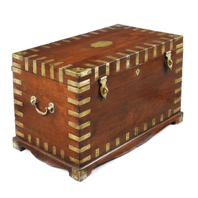 Brass Bound Teak Military Chest From Rajasthan - 19th Century