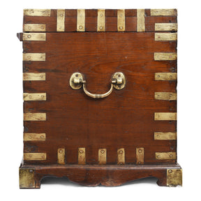 Brass Bound Teak Military Chest From Rajasthan - 19th Century