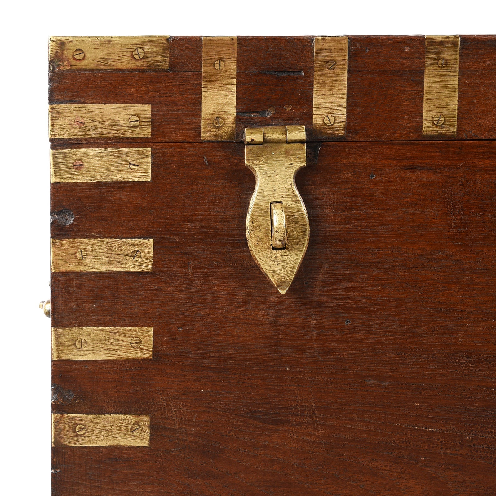Brass Bound Teak Military Chest From Rajasthan - 19th Century