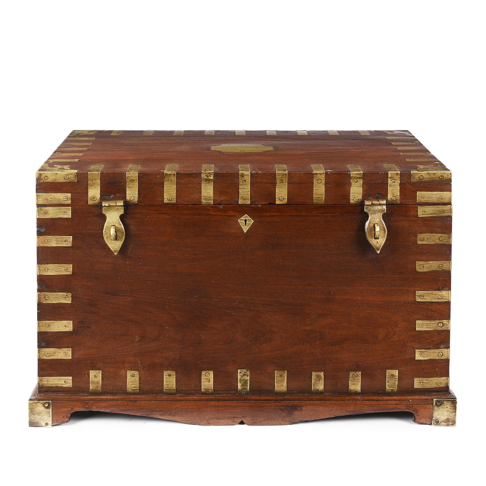 Brass Bound Teak Military Chest From Rajasthan - 19th Century