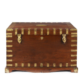 Brass Bound Teak Military Chest From Rajasthan - 19th Century