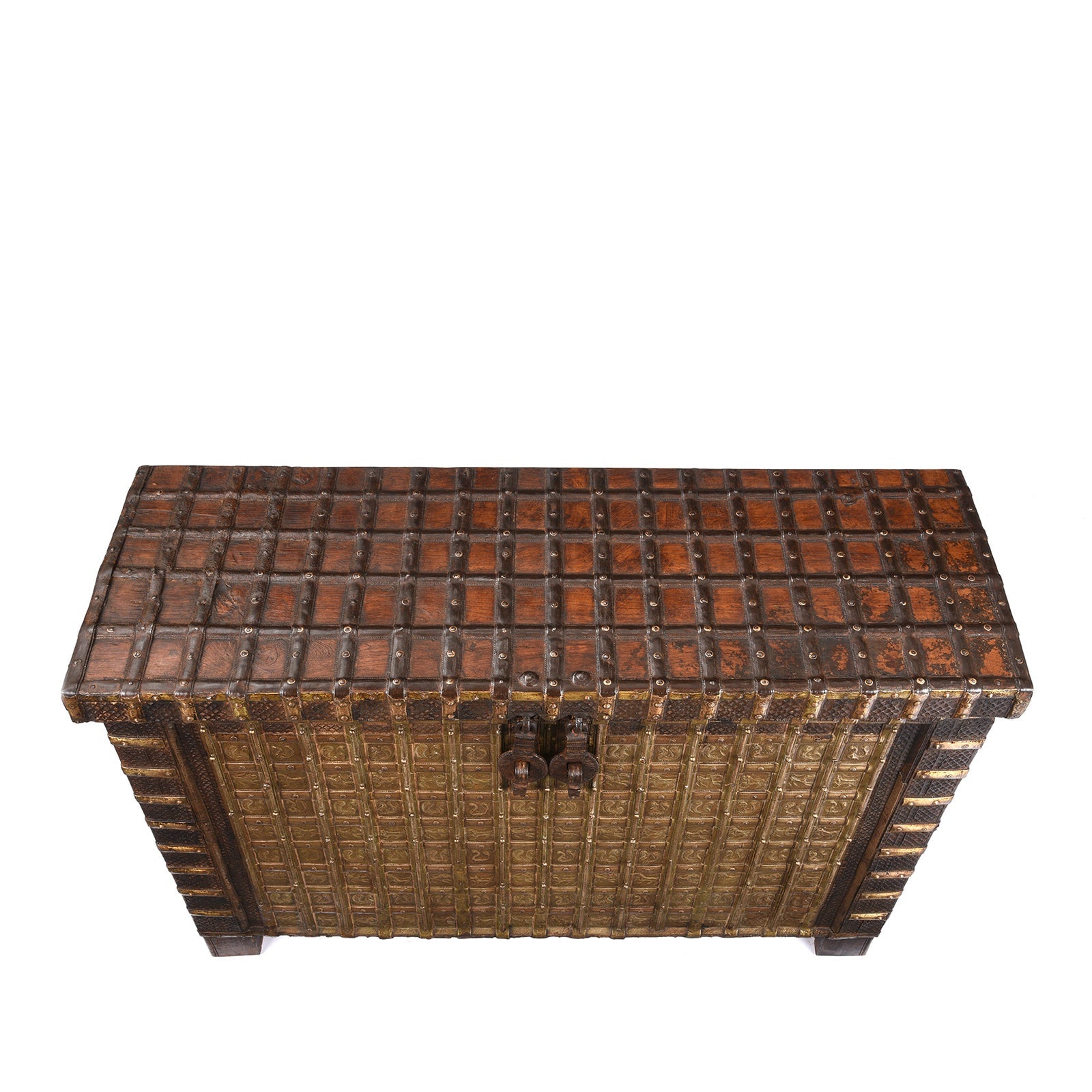 Brass Bound 'Pithara' Console Chest From Gujarat - 19th Century