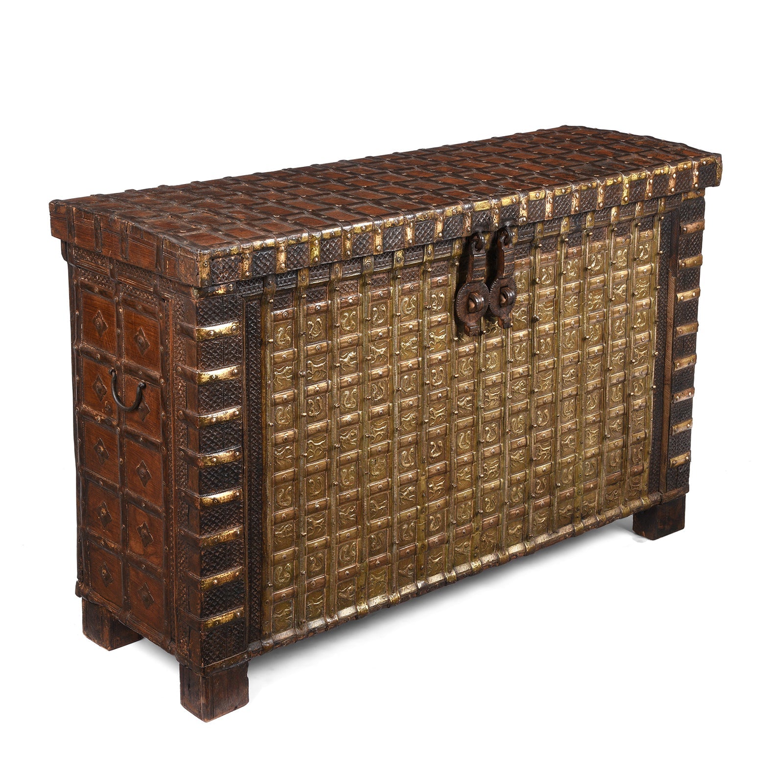 Brass Bound 'Pithara' Console Chest From Gujarat - 19th Century