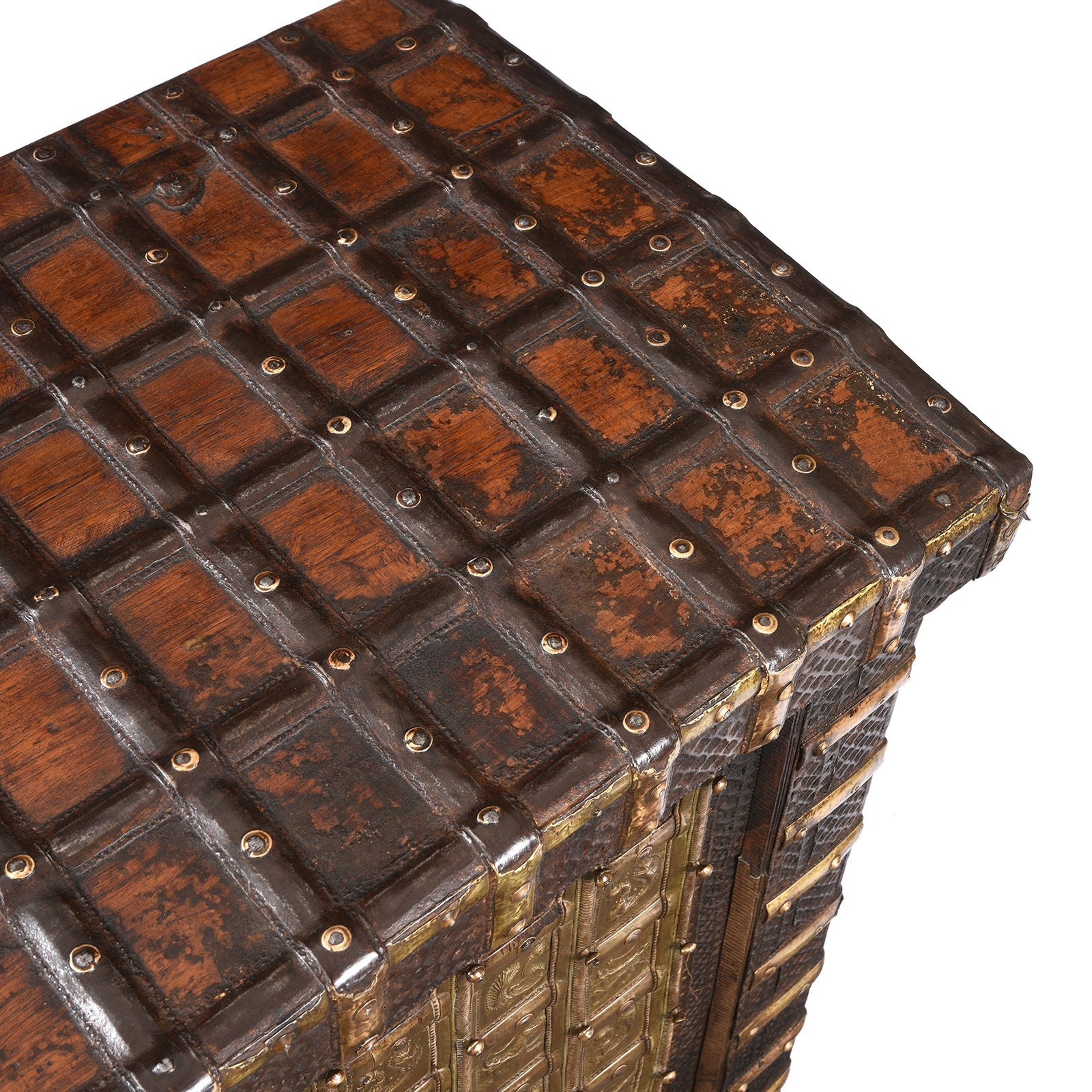 Brass Bound 'Pithara' Console Chest From Gujarat - 19th Century