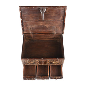 Brass Studded Rosewood Peacock Box From Saurashtra - 19th Century