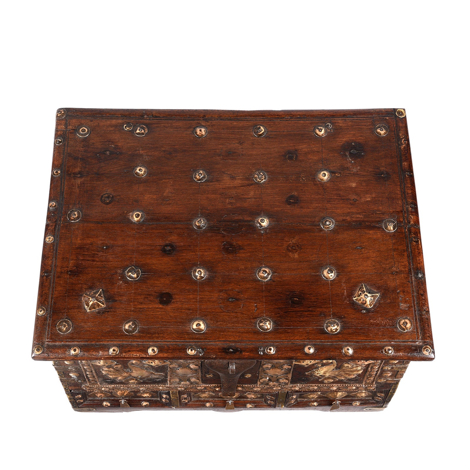 Brass Studded Rosewood Peacock Box From Saurashtra - 19th Century