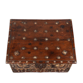 Brass Studded Rosewood Peacock Box From Saurashtra - 19th Century