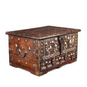 Brass Studded Rosewood Peacock Box From Saurashtra - 19th Century