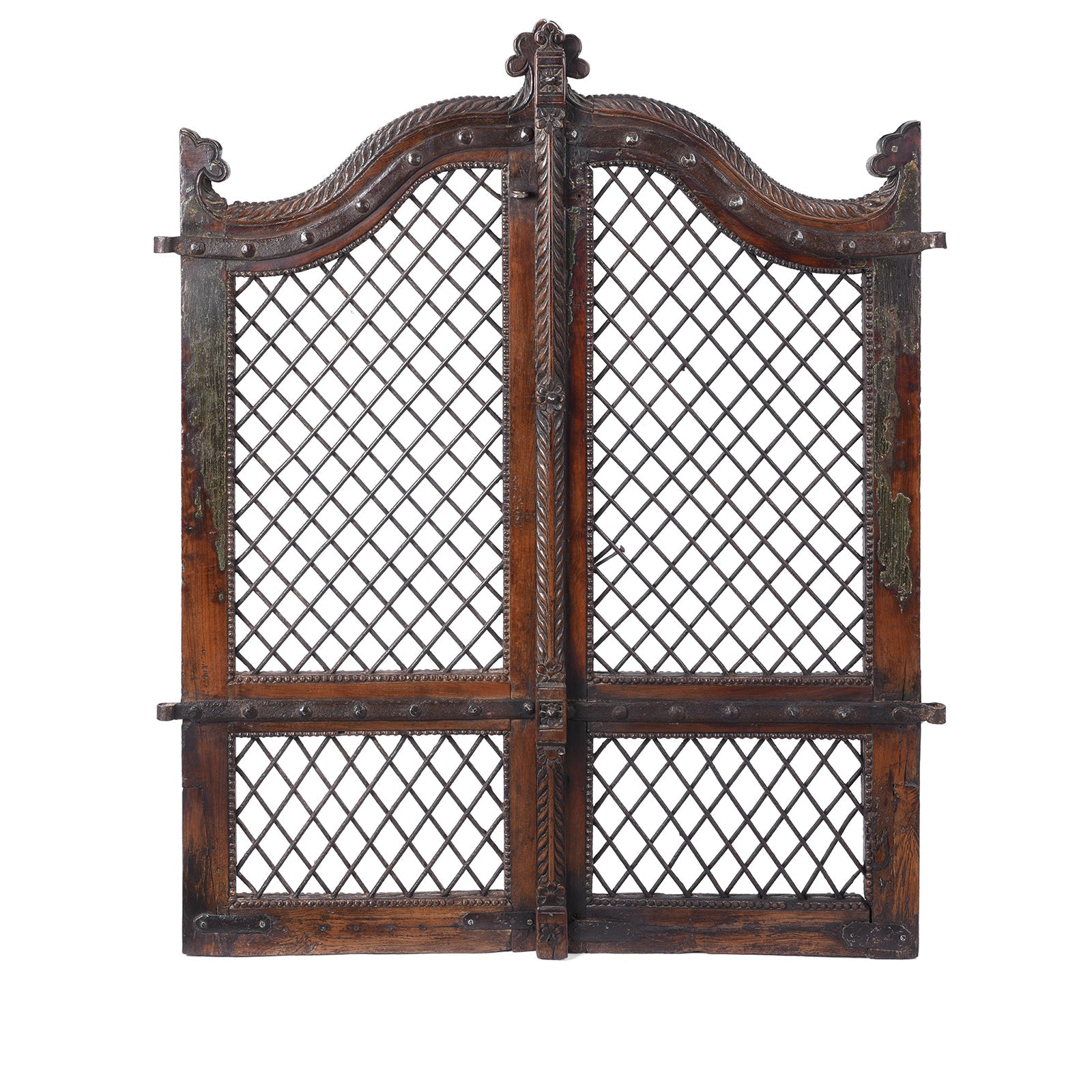 Teak & Iron Jali Dog Gate From Gujarat - 19th Century