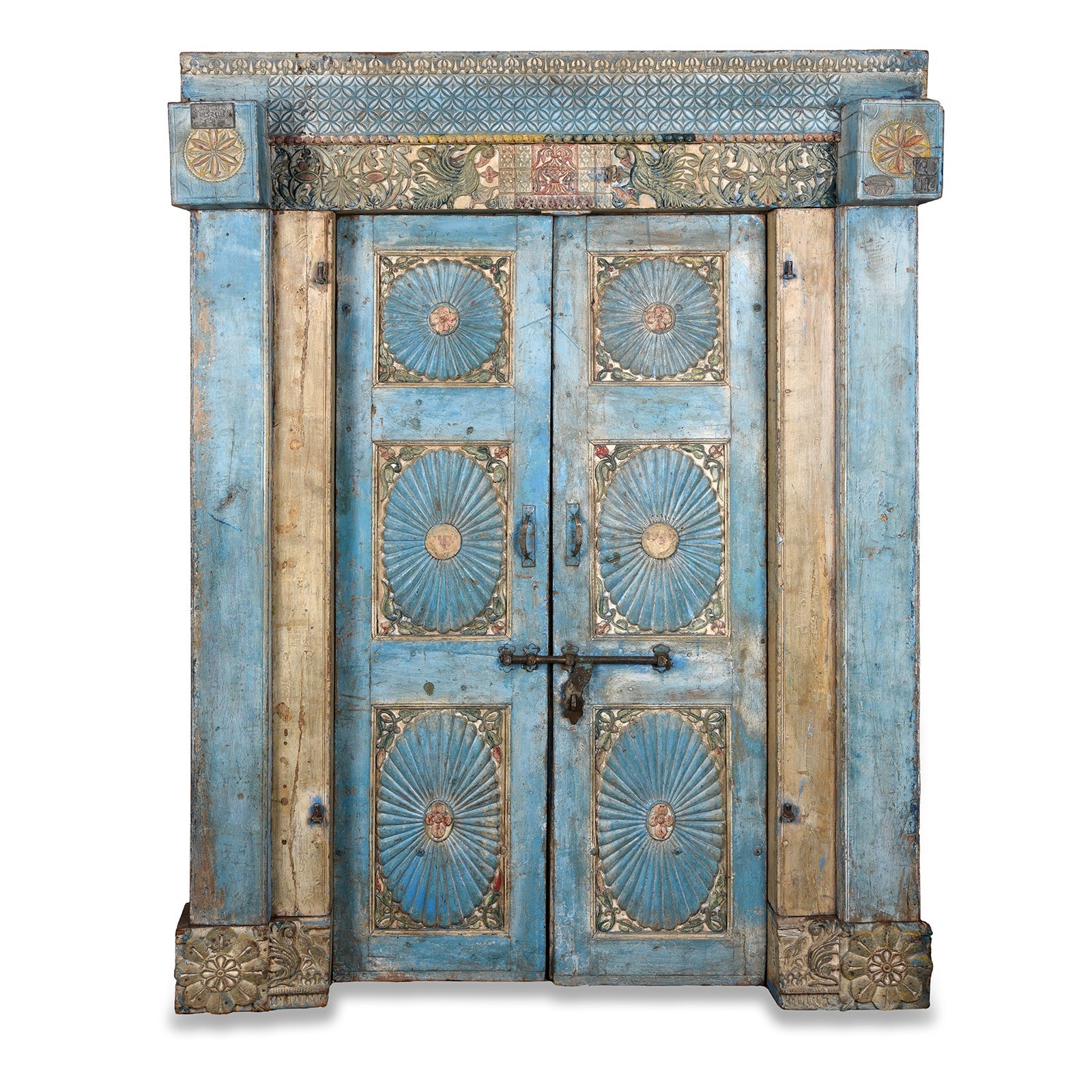 Blue Painted Sunburst Door & Frame - 19th Century