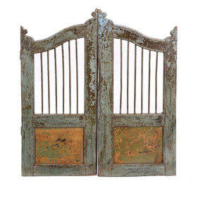 Blue Painted Teak Dog Gate From Gujarat - 19th Century