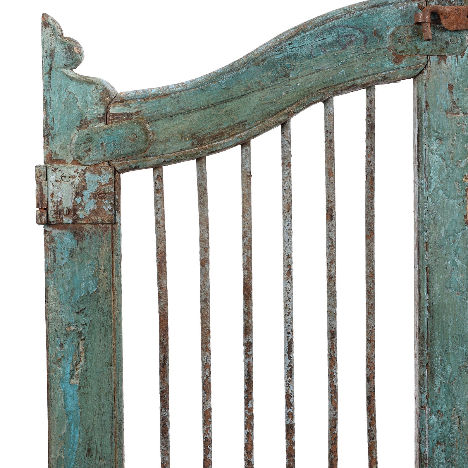 Blue Painted Teak Dog Gate From Gujarat - 19th Century