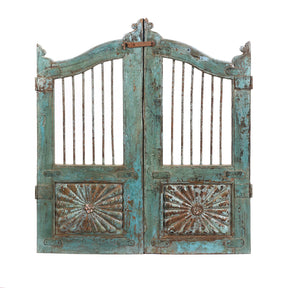Blue Painted Teak Dog Gate From Gujarat - 19th Century