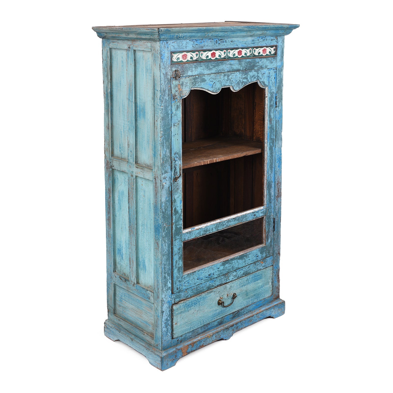 Indian Painted Teak Glazed Cabinet - Ca 1920