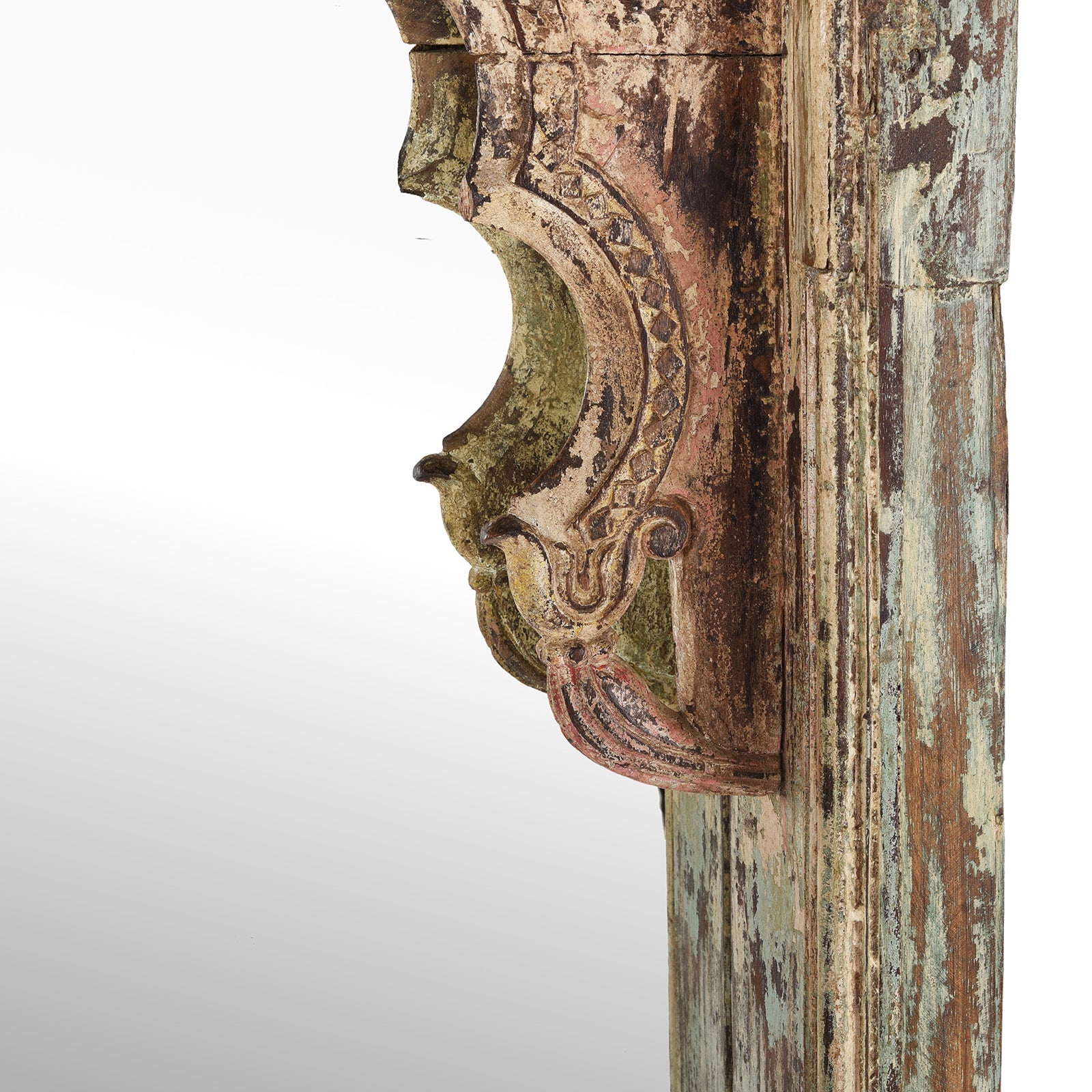Painted Indian Mirror Made From An Old Teak Window - 19th Century