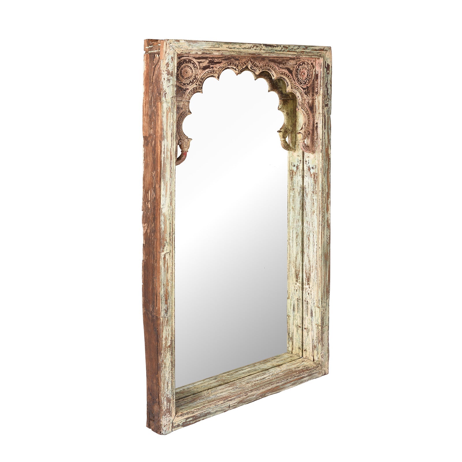 Painted Indian Mirror Made From An Old Teak Window - 19th Century