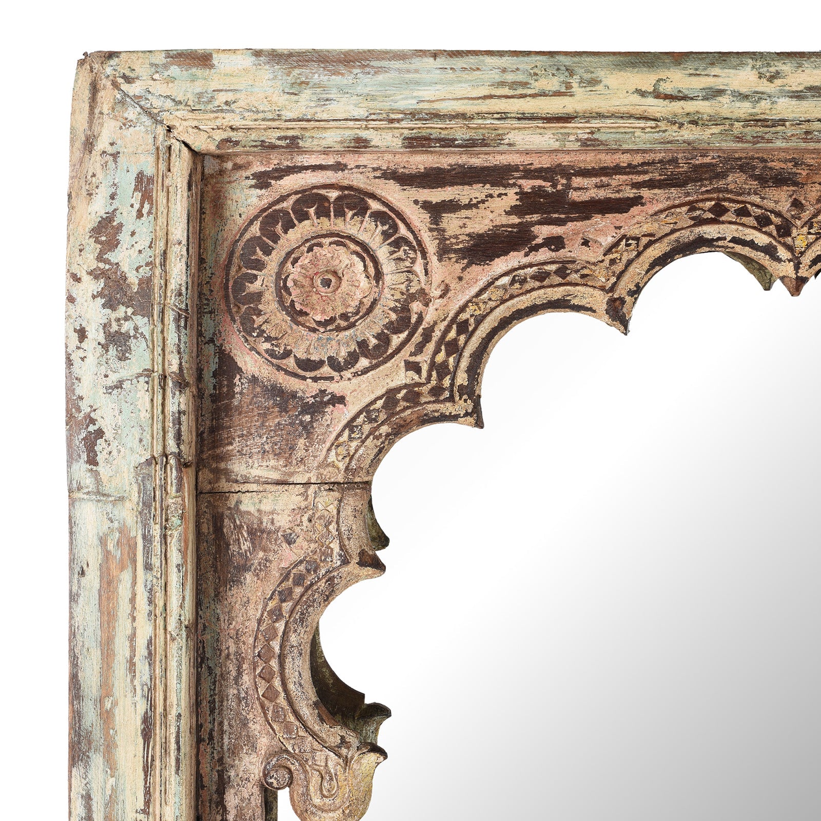 Painted Indian Mirror Made From An Old Teak Window - 19th Century