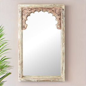 Painted Indian Mirror Made From An Old Teak Window - 19th Century