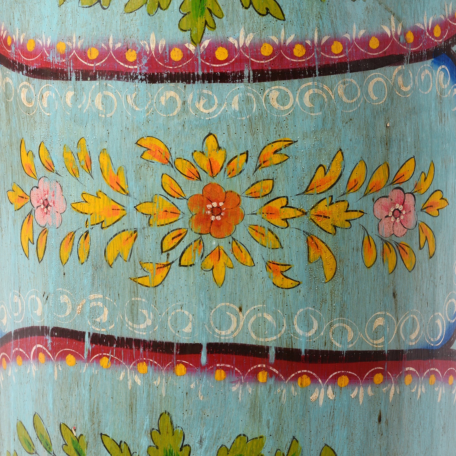 Blue Floral Hand painted Metal Bin / Planter