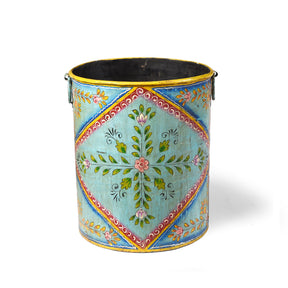 Blue Floral Rajasthani Metal Bin / Planter