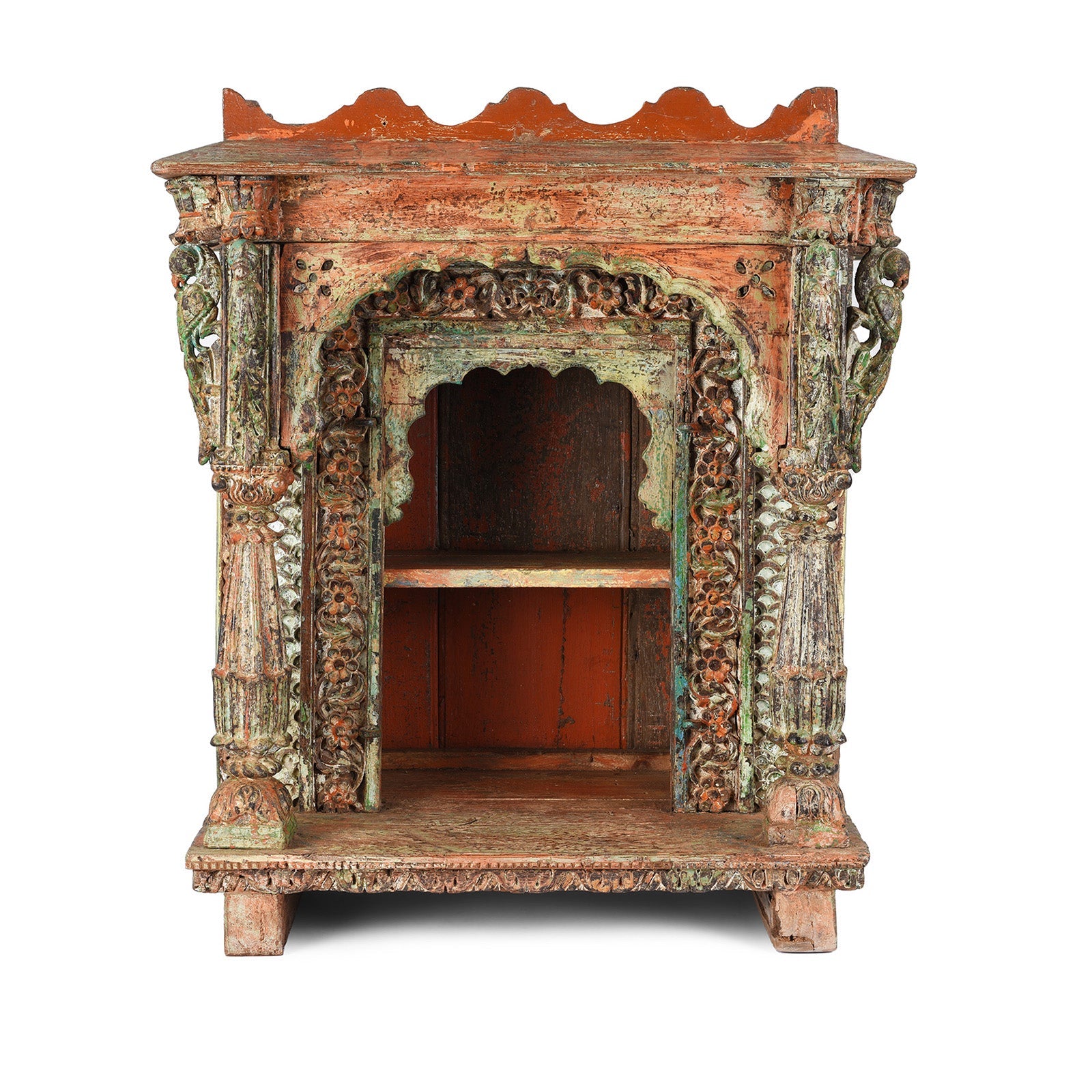Painted Teak House Shrine From Gujarat - 19th Century