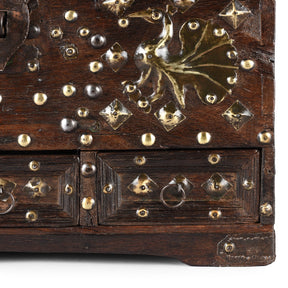 Brass Studded Rosewood Peacock Box From Saurashtra - 19th Century