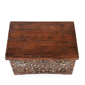 Brass Studded Rosewood Peacock Box From Saurashtra - 19th Century