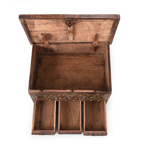 Brass Studded Rosewood Peacock Box From Saurashtra - 19th Century