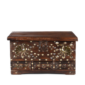 Brass Studded Rosewood Peacock Box From Saurashtra - 19th Century