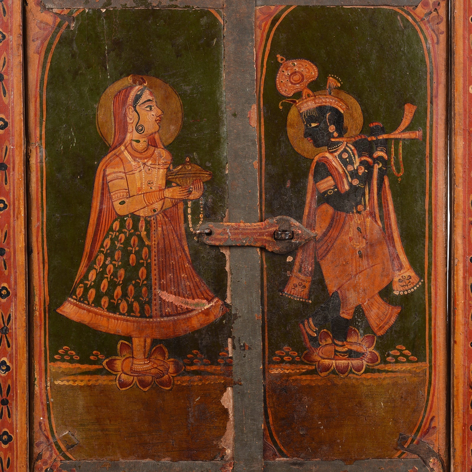 Painted Radha Krishna Shutter From Bikaner - 19th Century