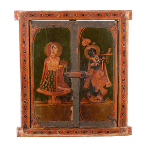 Painted Radha Krishna Shutter From Bikaner - 19th Century