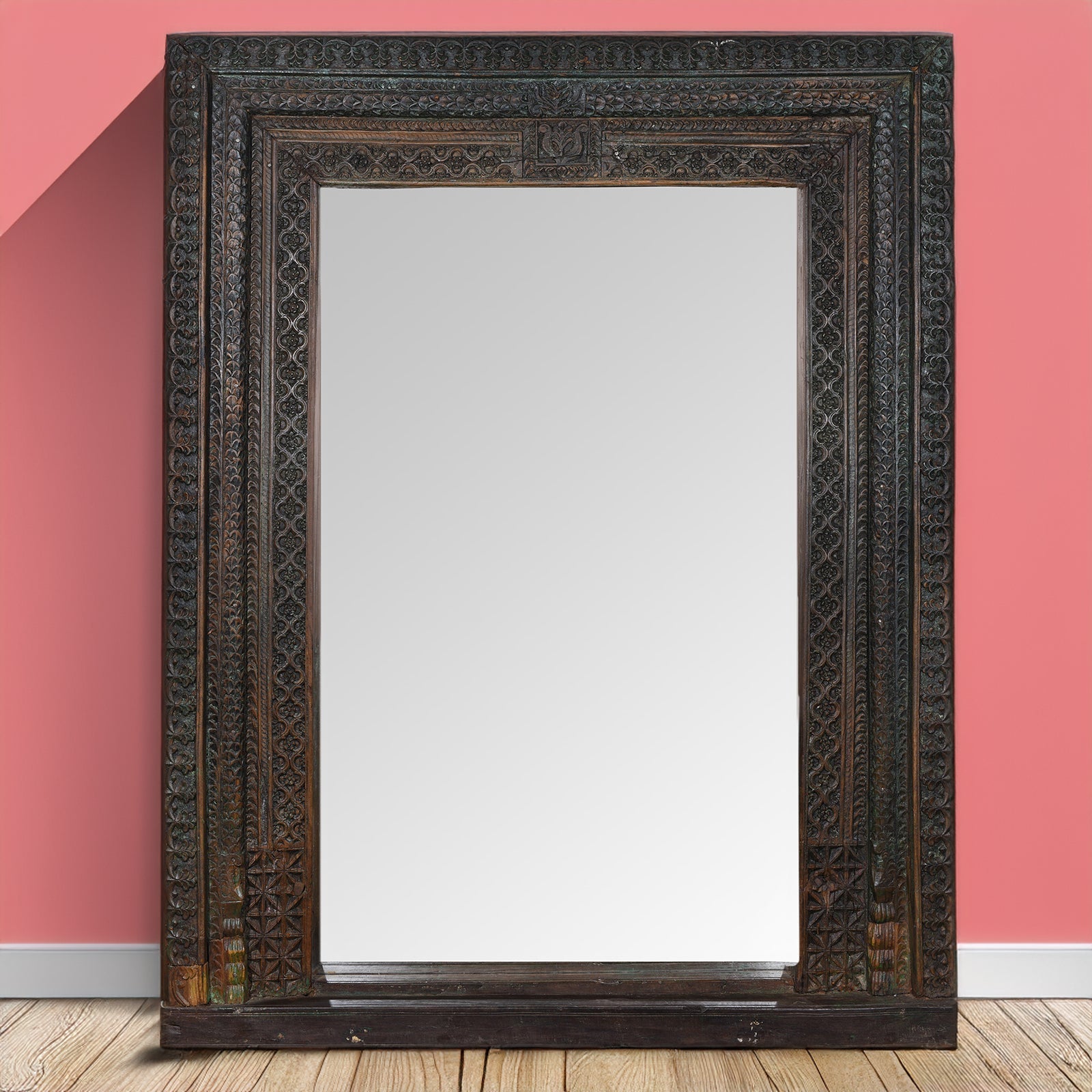 Carved Teak Door Mirror From Andhra Pradesh - 19th Century