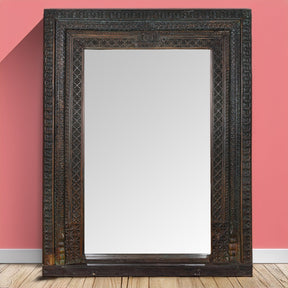 Carved Teak Door Mirror From Andhra Pradesh - 19th Century