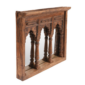 Carved Teak Triple Arch Window Mirror - 19th Century