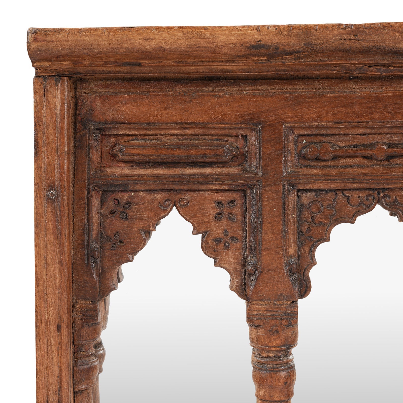 Carved Teak Triple Arch Window Mirror - 19th Century