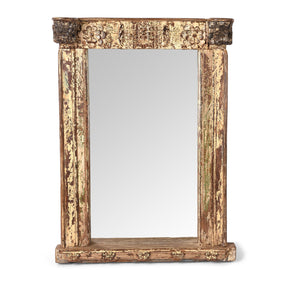 Cream Painted Mirror Made From Old Architectural Teak (66 x 95 cm)