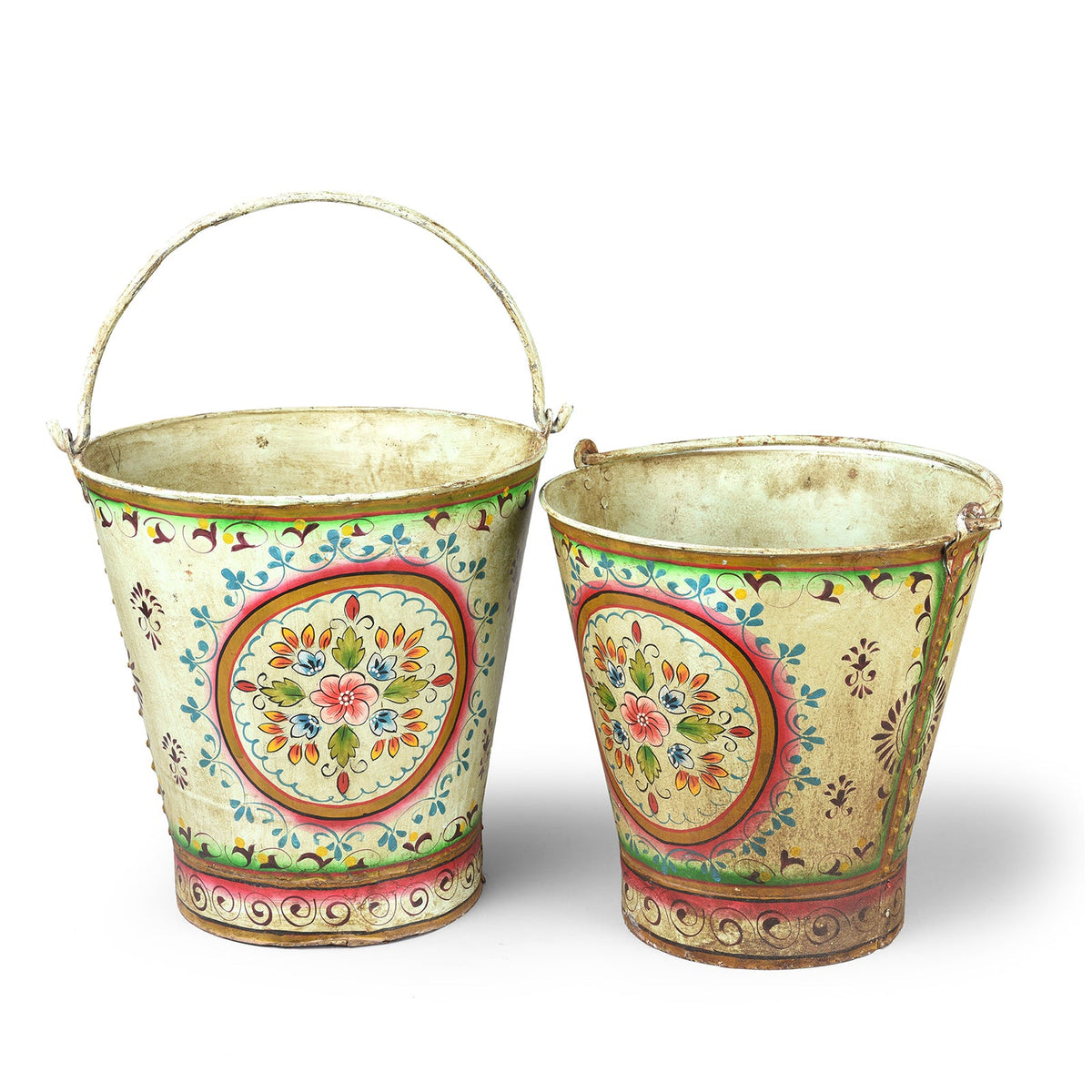 Vintage Galvanized Bucket - Aqua Mandala