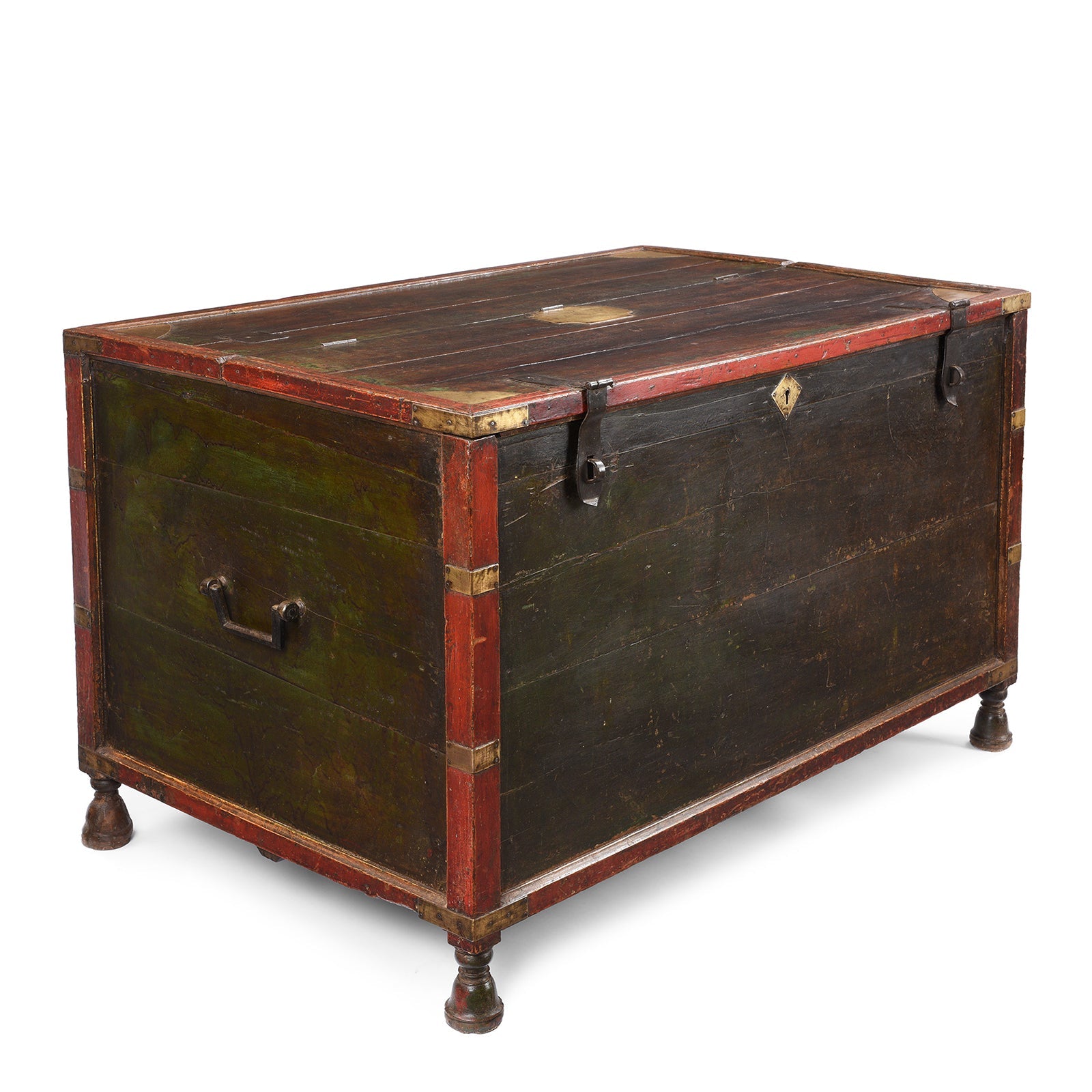 Brass & Lacquered Chest From Bikaner - Early 19th Century