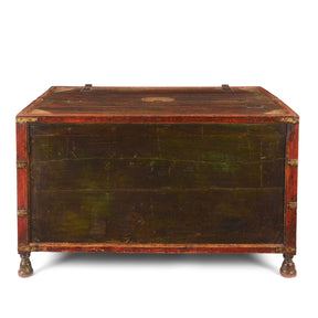 Brass & Lacquered Chest From Bikaner - Early 19th Century