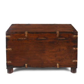 Brass Bound Teak Military Chest From Rajasthan - 19th Century
