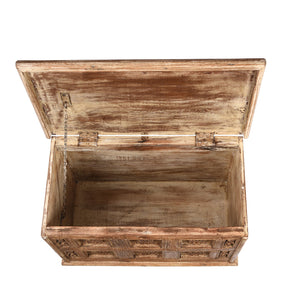 Carved Blanket Chest Made From Reclaimed Ceiling Panels